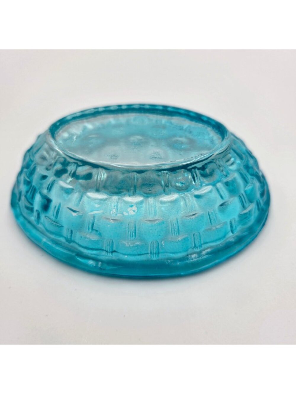 Vintage Blue Glass Bunny Rabbit Basket Weave Nest Covered Candy Dish Easter Read - Picture 12 of 15